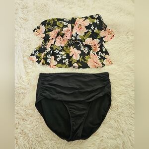 Floral Black Two-Piece Swimsuit